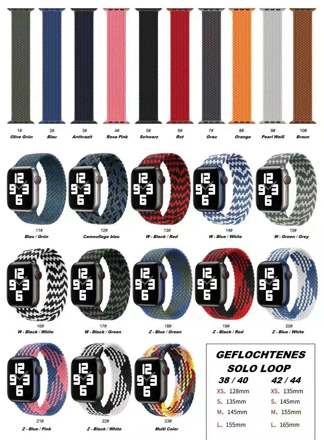 Geflochtenes Solo Loop Armband für Apple Watch Series 1-10 38 40 41 42