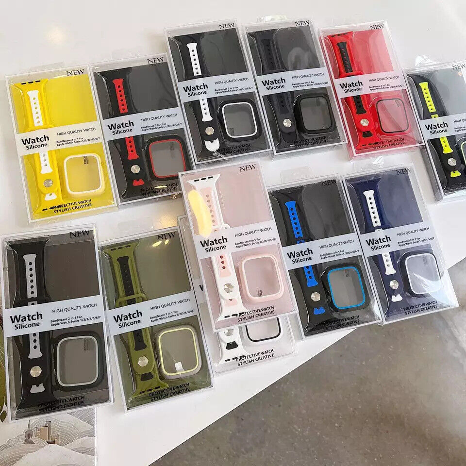 Apple Watch Silikon Sport Armband inkl. Case Bumper Hülle 42 44 45 mm