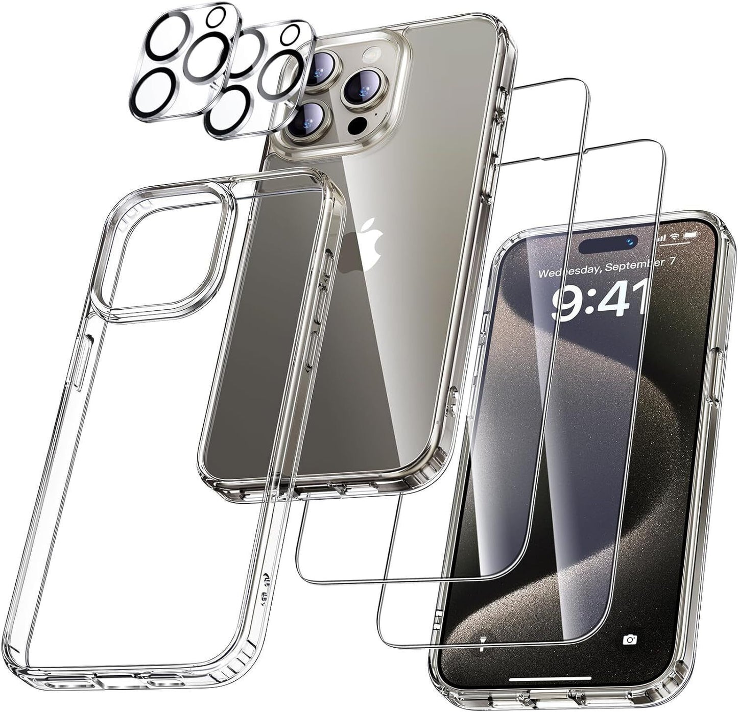 5in1 Set Für iPhone 16 / Pro / Max / Plus Schutzglas Handyhülle Kameraglas