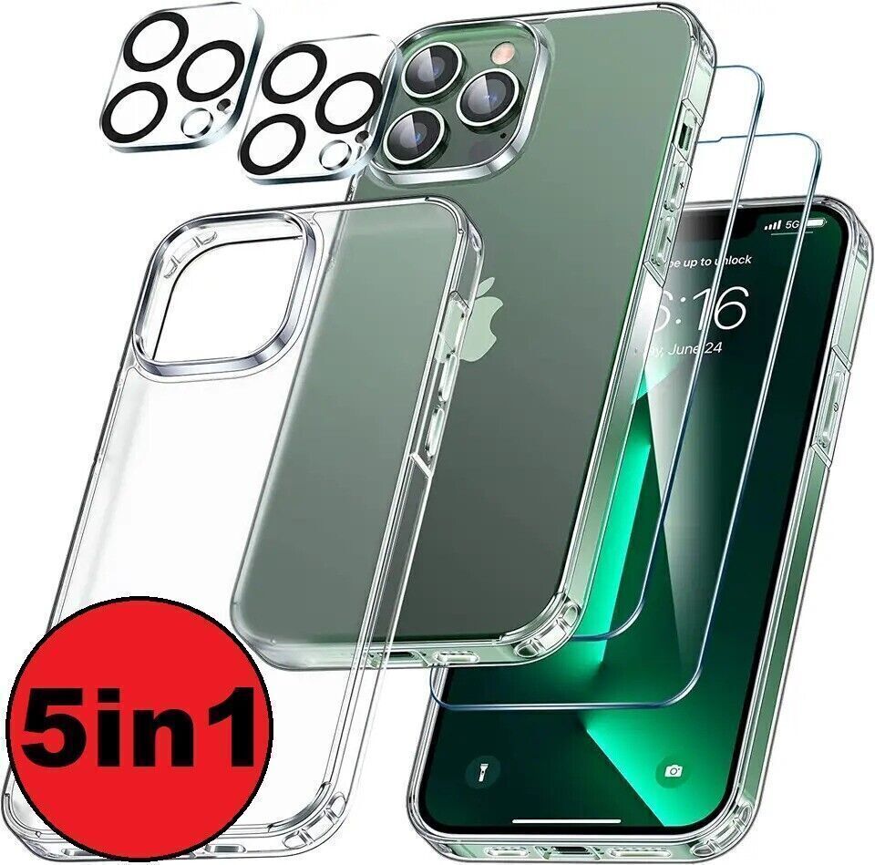 5in1 Set Für iPhone 16 / Pro / Max / Plus Schutzglas Handyhülle Kameraglas